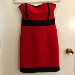 Red strapless dress